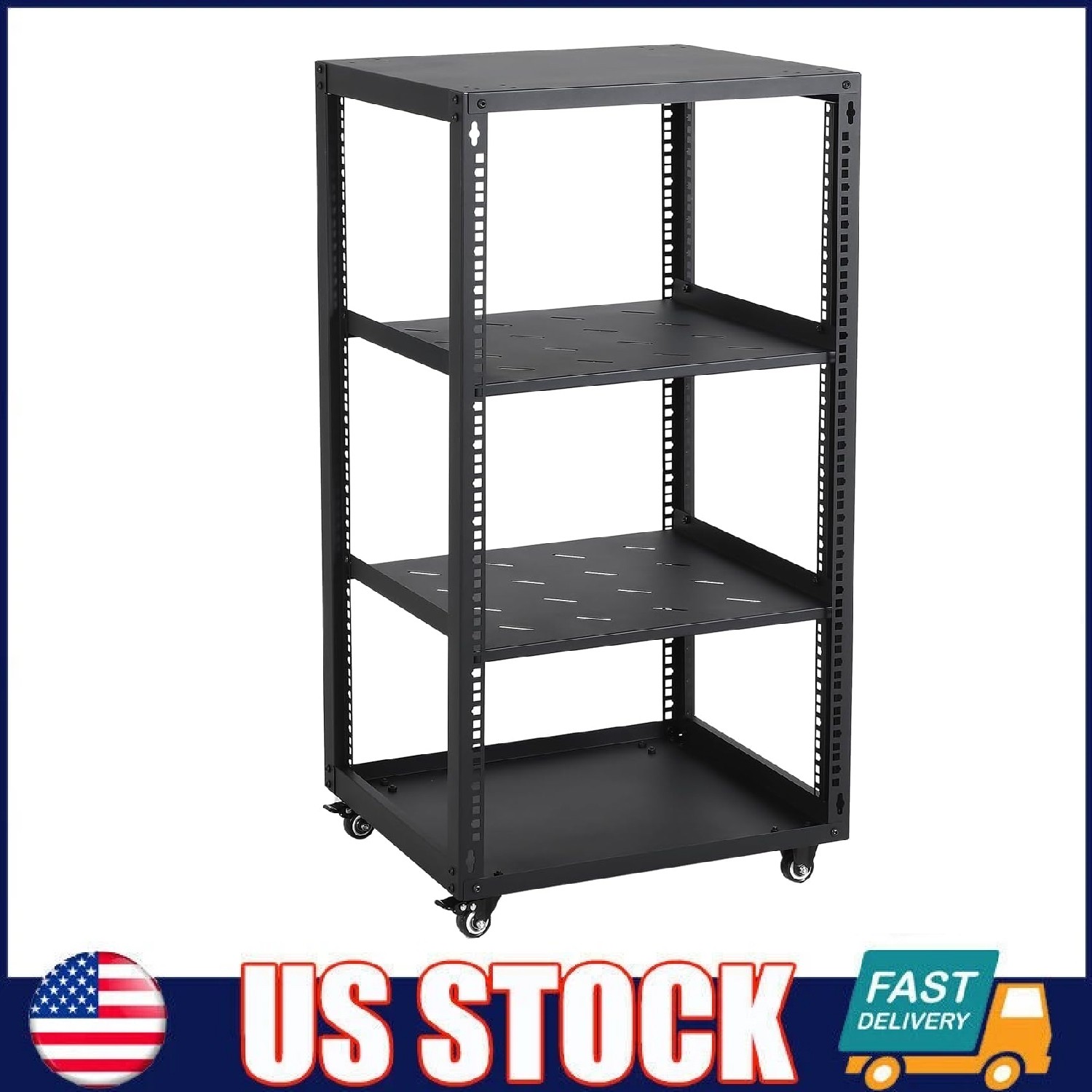 12U Heavy Duty Open Frame Server & Network Rack for IT & AV Cabinet with Casters