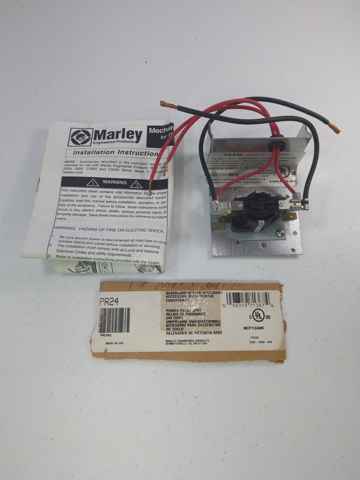Marley PR24C Baseboard Heater Power Relay New With Installation Instructions