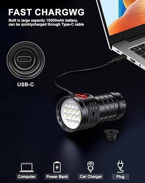16 LED 5000 Lumens Dive Light, 200M Underwater Diving Flashlight | 3 Modes,
