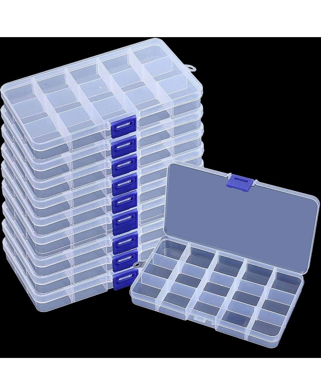 10 Pack 15 Grids Plastic Bead Organizer Containers Storage, Adjustable Dividers