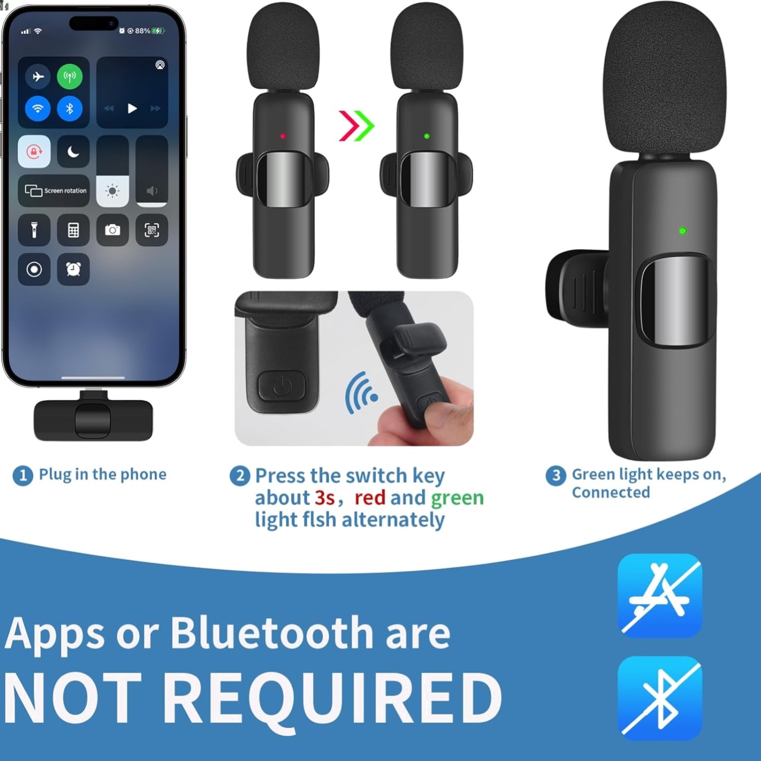 Wireless Lavalier Microphone for iPhone, Mini Professional Wireless Clip Mic,...