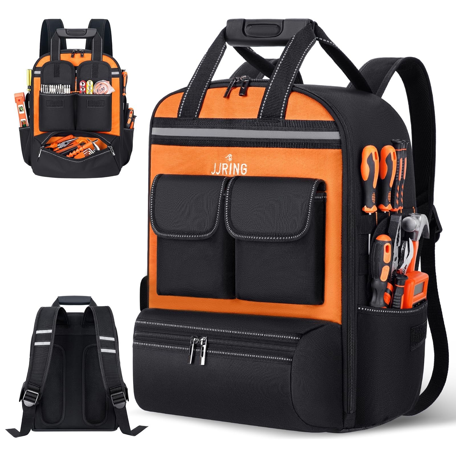 Jjring Tool Bag Backpack For Men With 18 Tool Pockets, Heavy-Duty Tool Storag...