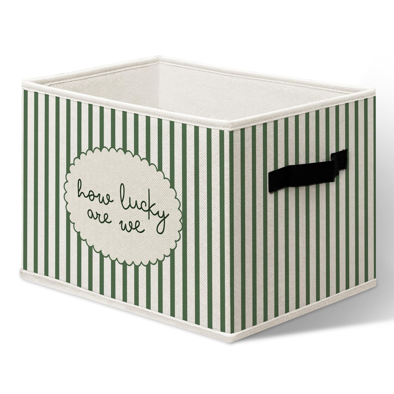 How Lucky Are We Storage Boxes, Green Striped Inspirational Cube Storage Bin ...