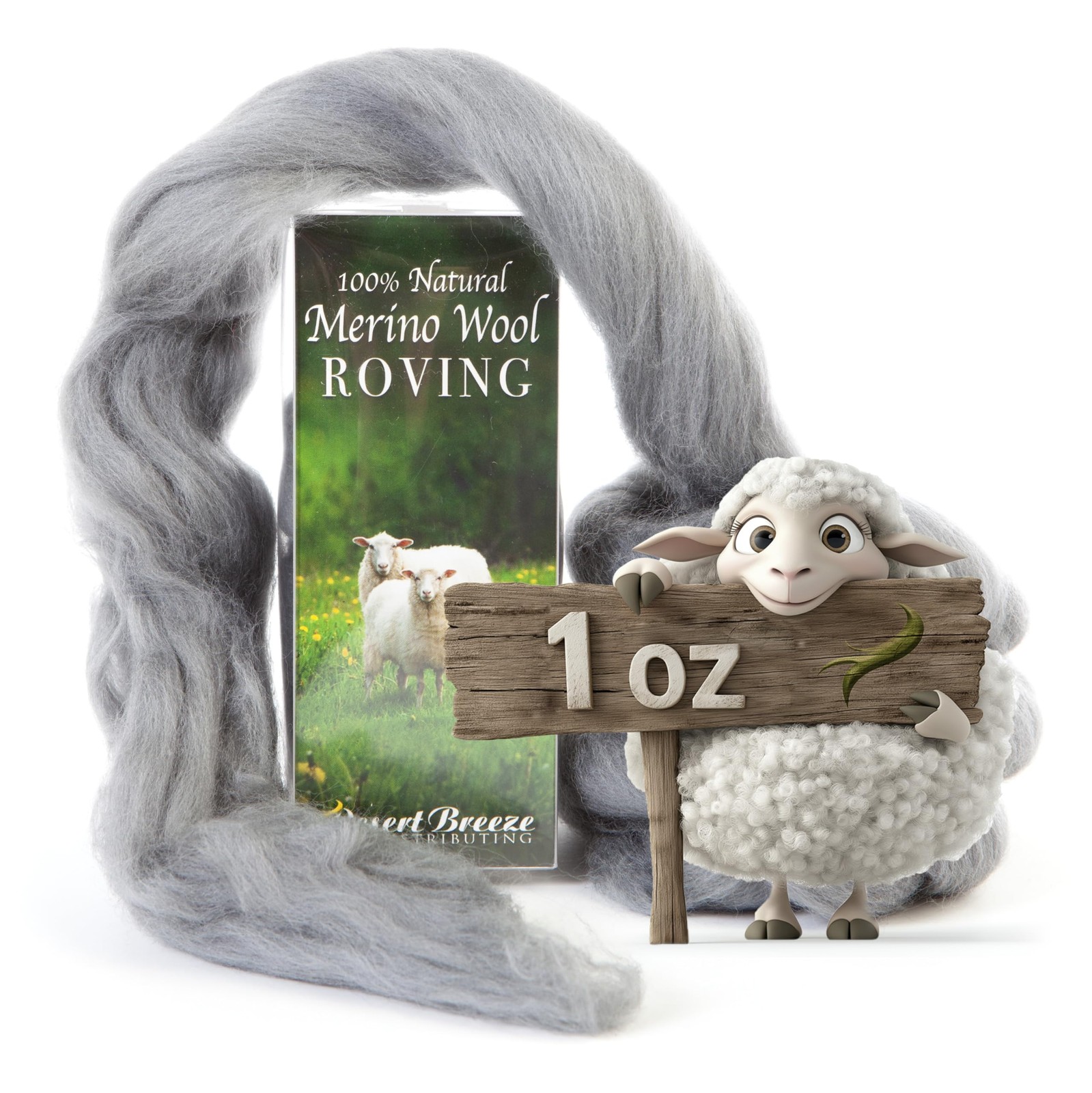 Merino Wool Roving 1oz Silver Combed Top for Spinning Needle Wet Felting