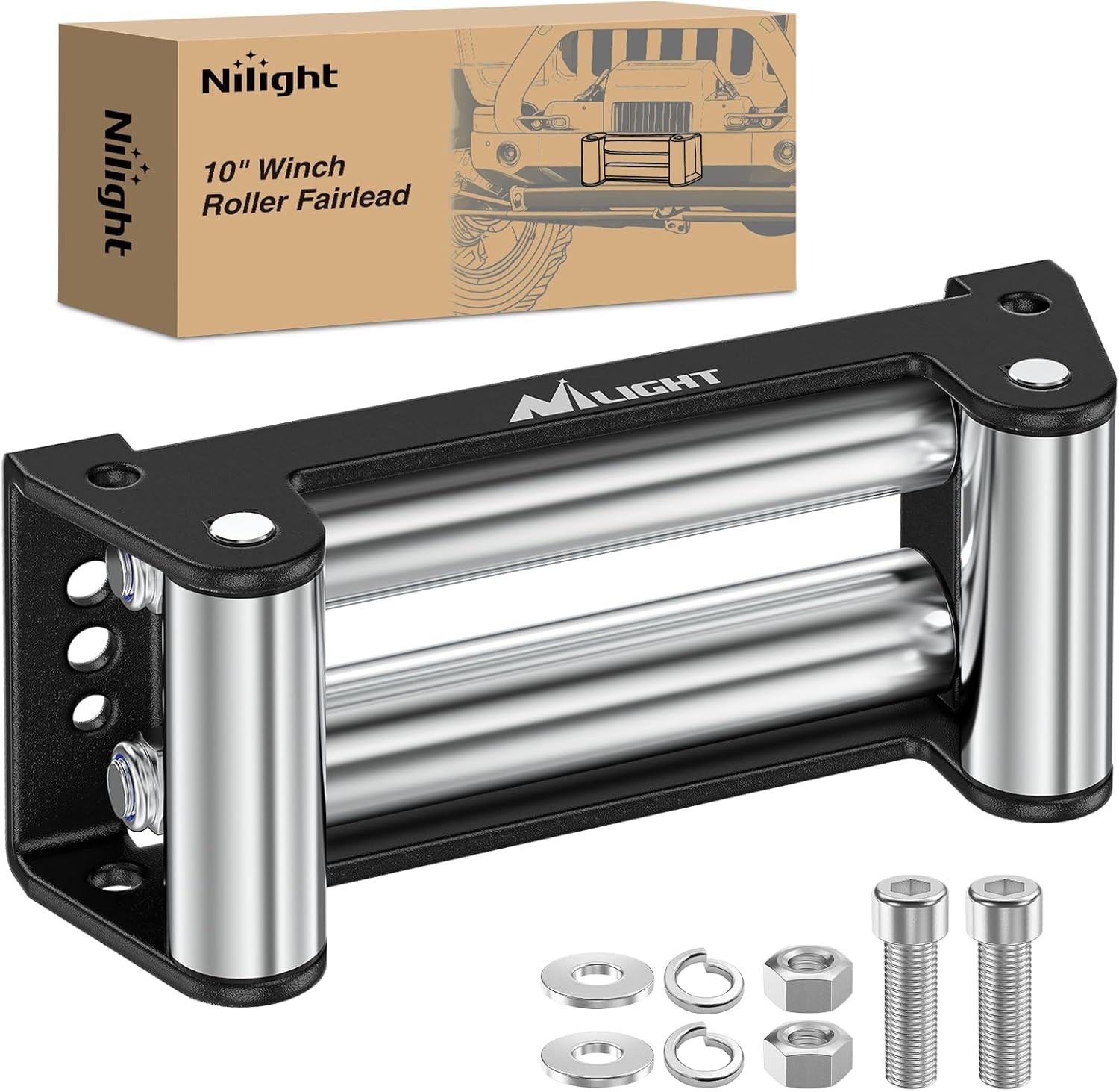 Nilight Winch Fairlead 10 Inch Heavy Duty Winch Roller Fairlead 4-Way Universal