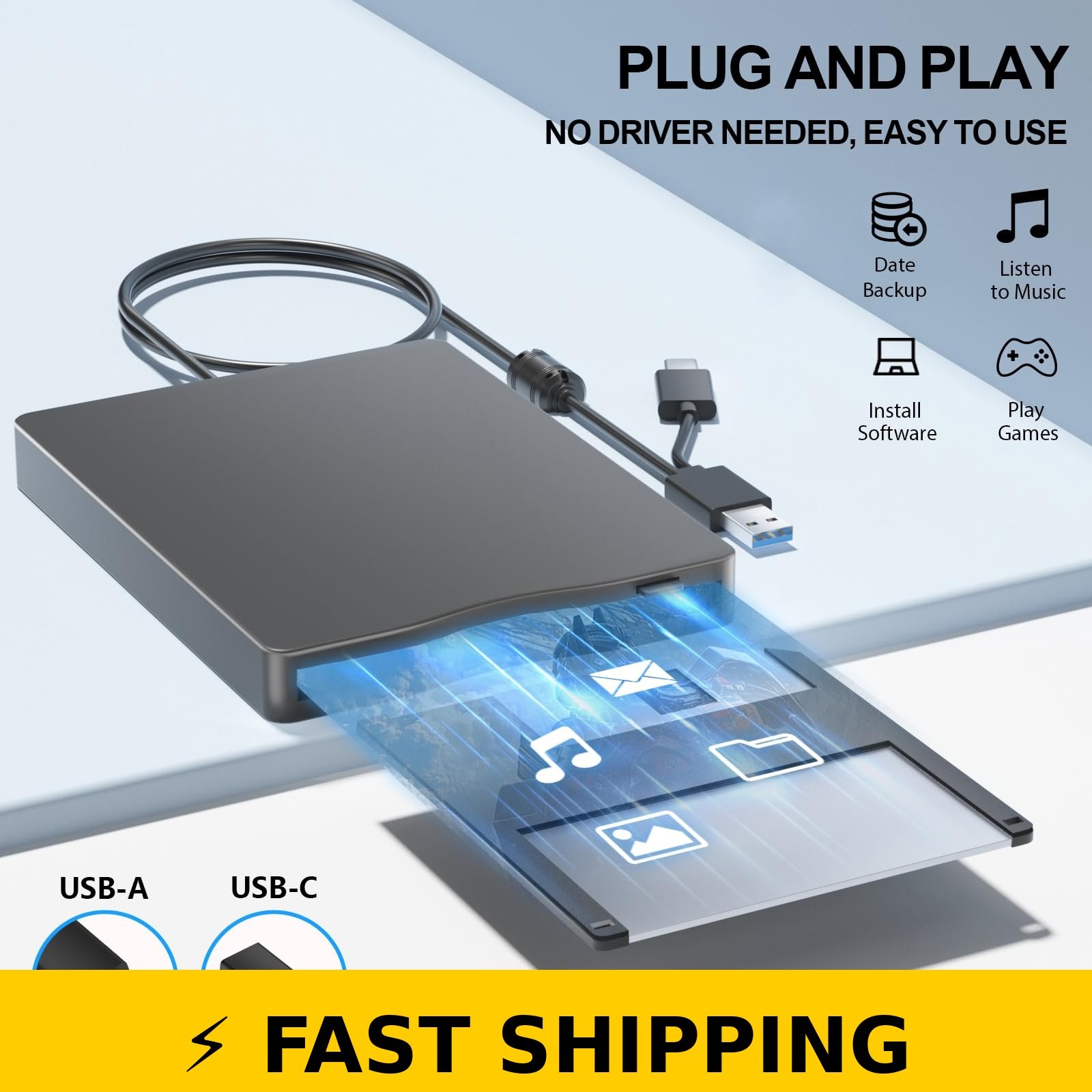 Wbacon 3.5" External Floppy Disk Drive with Carrying Case