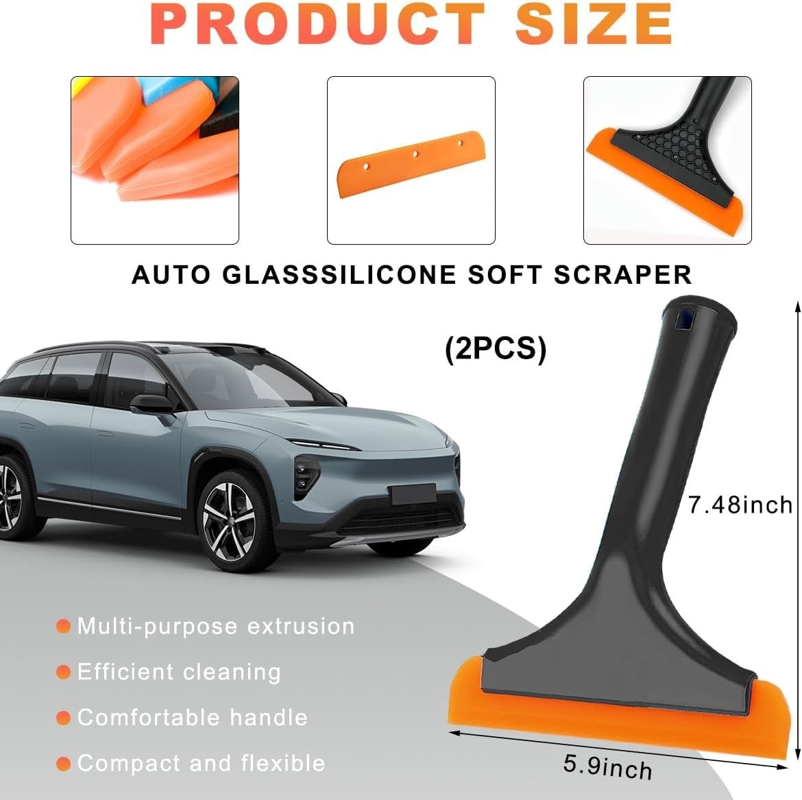 2PCS Small Silicone Window Squeegee, 5.9 Inch Car Windshield Water Blade Squeege