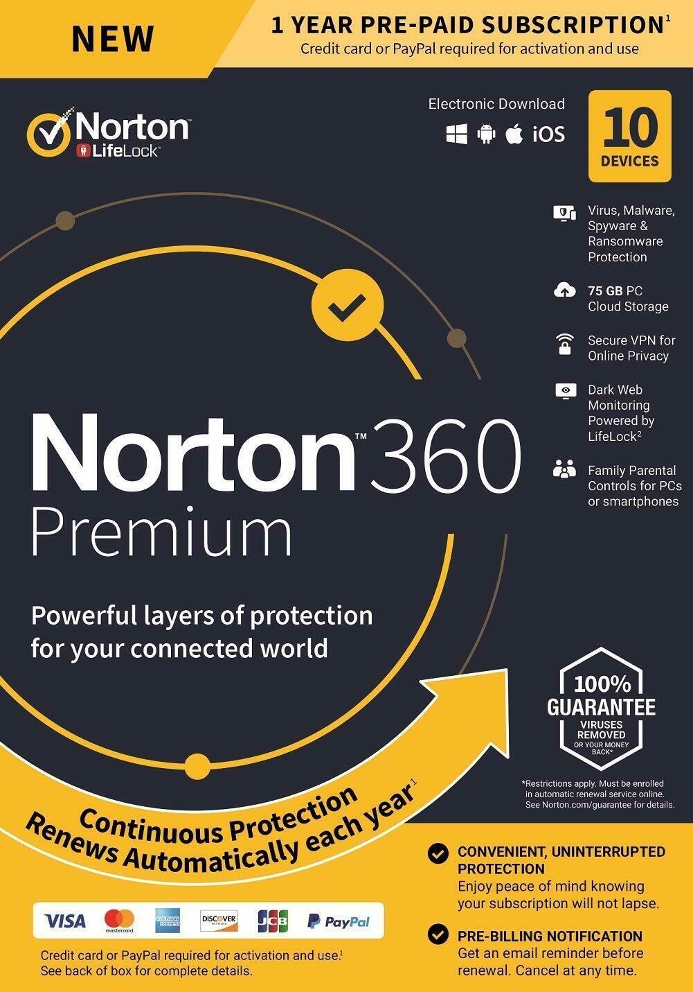 Norton 360 Premium 2025 Antivirus 10 Device 75GB cloud  -  Licence key only