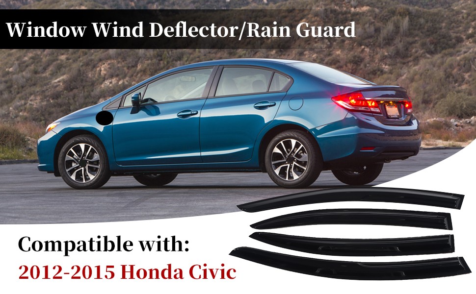 Window Visor Rain Guards For 2012-2015 Honda Civic Sedan JDM 3D Wavy Mugen Style