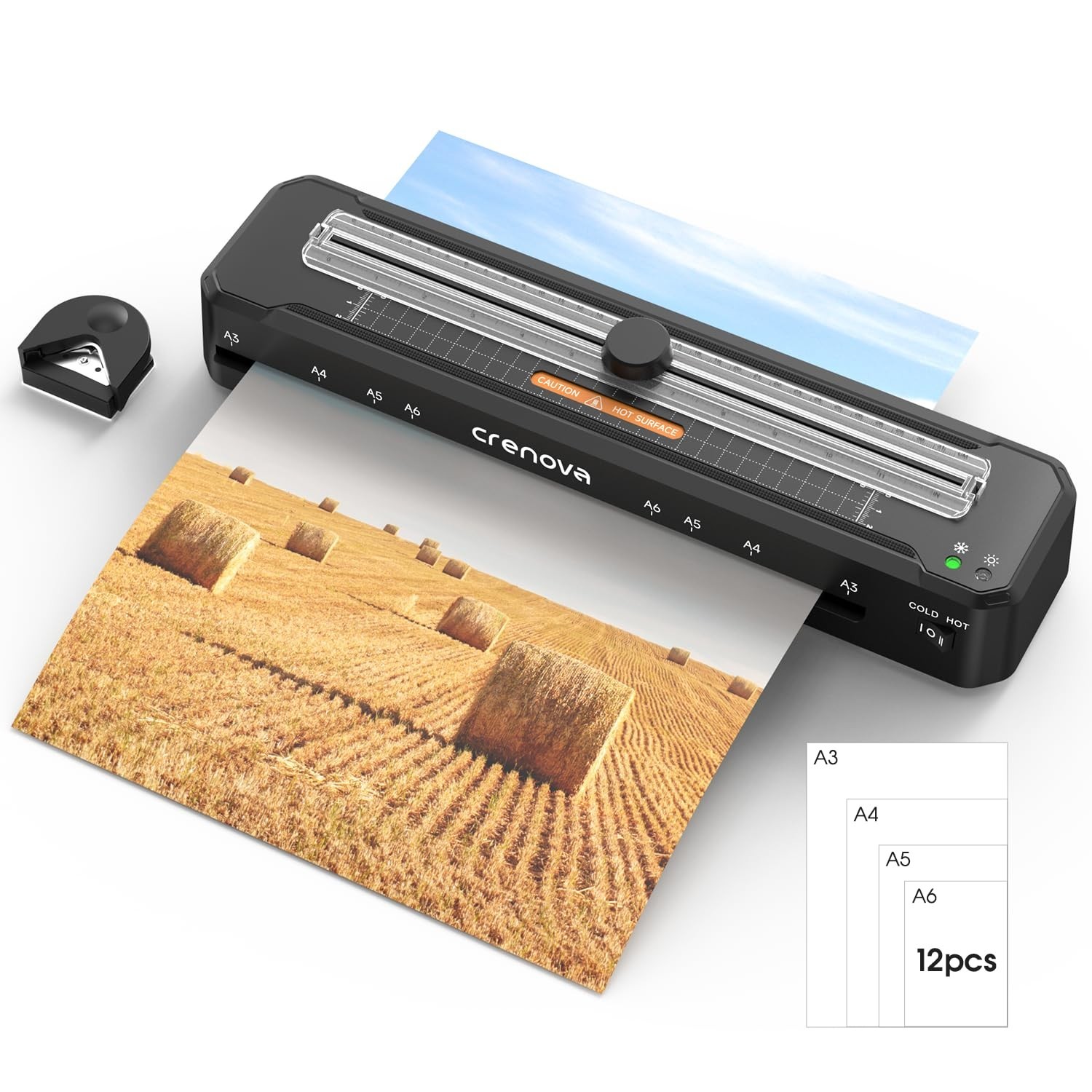 Crenova Laminator Machine with 12 Laminating Sheets, A3 Laminating Machine Ho...