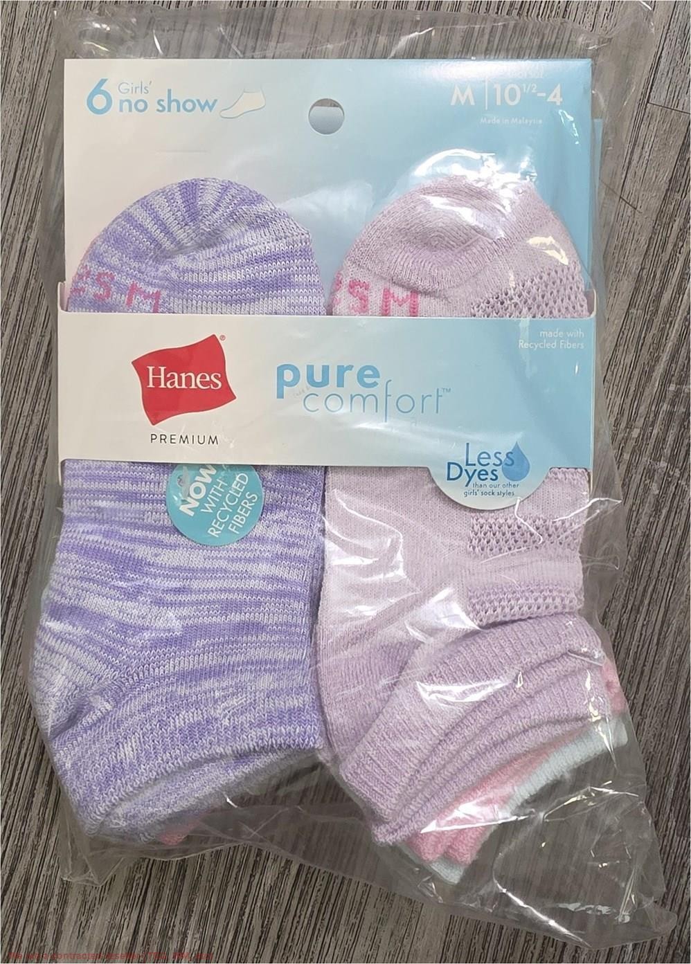 LOT OF 2!!! Hanes Premium Girls' 6pk No Show Socks - M 10.5-4 - 12 PAIRS TOTAL