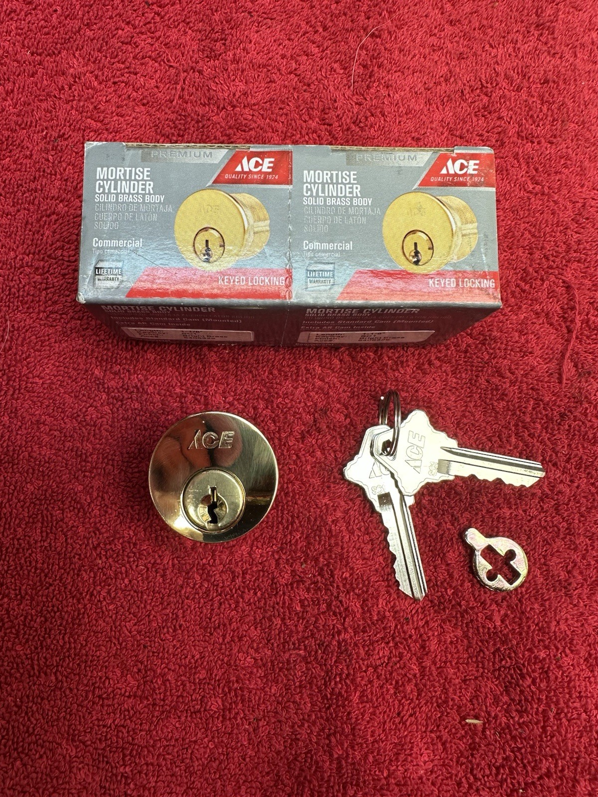 ACE MORTISE CYLINDER - SOLID BRASS 1-1/8" Body Length Bright Bronze Finish Set 2