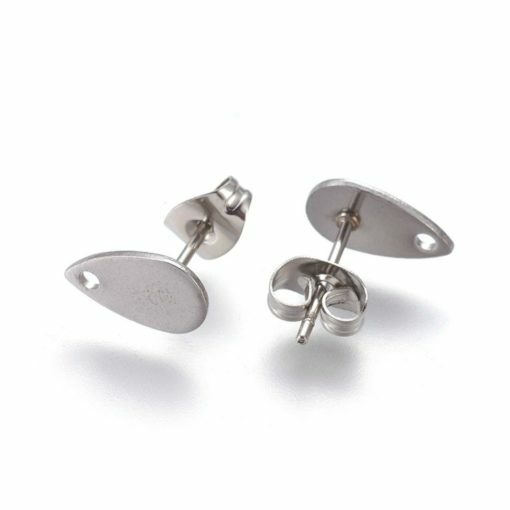 10 pcs. 10mmx6mm 304 Stainless Steel Teardrop Earring Posts/Bases/Studs/Setting