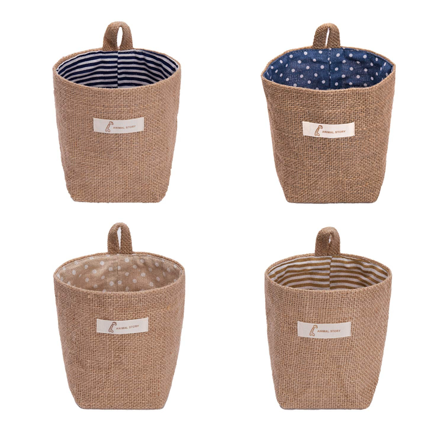 4 Pack Wall Hanging Storage Bags Hanging Storage Bags Cotton Linen Storage Baske