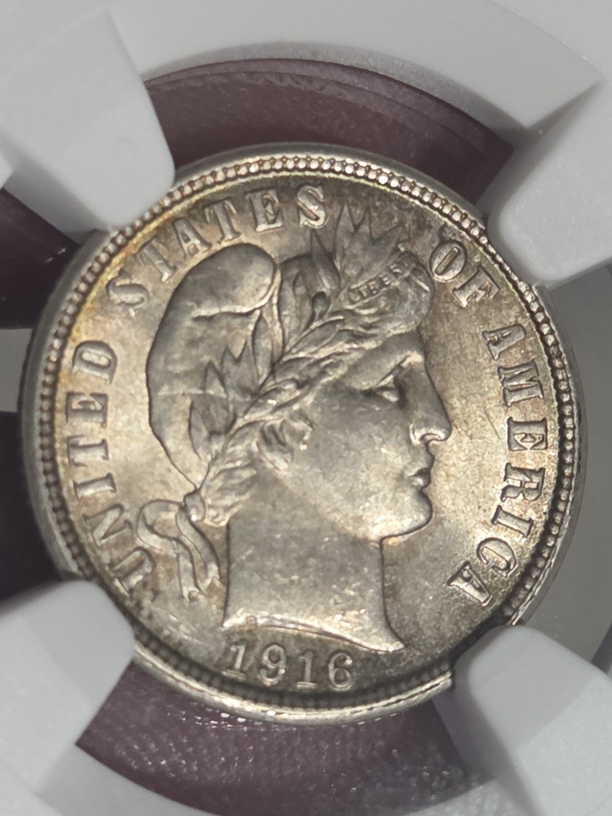 1916 Barber Dime 10c NGC M63 Toned