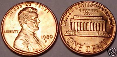 1980-D BRILLIANT UNCIRCULATED LINCOLN CENT