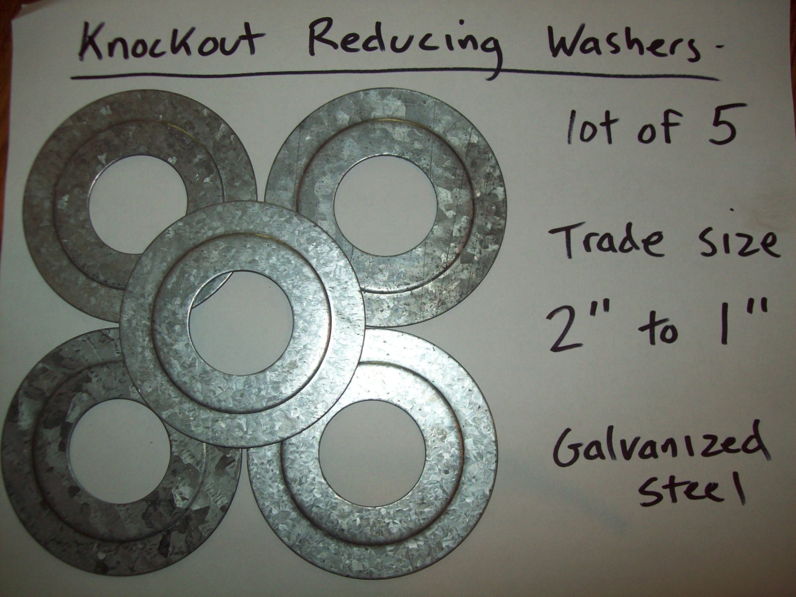 Knockout Reducing Washers- 2" to 1" -  5 pc lot Galv metal conduit fittings NOS