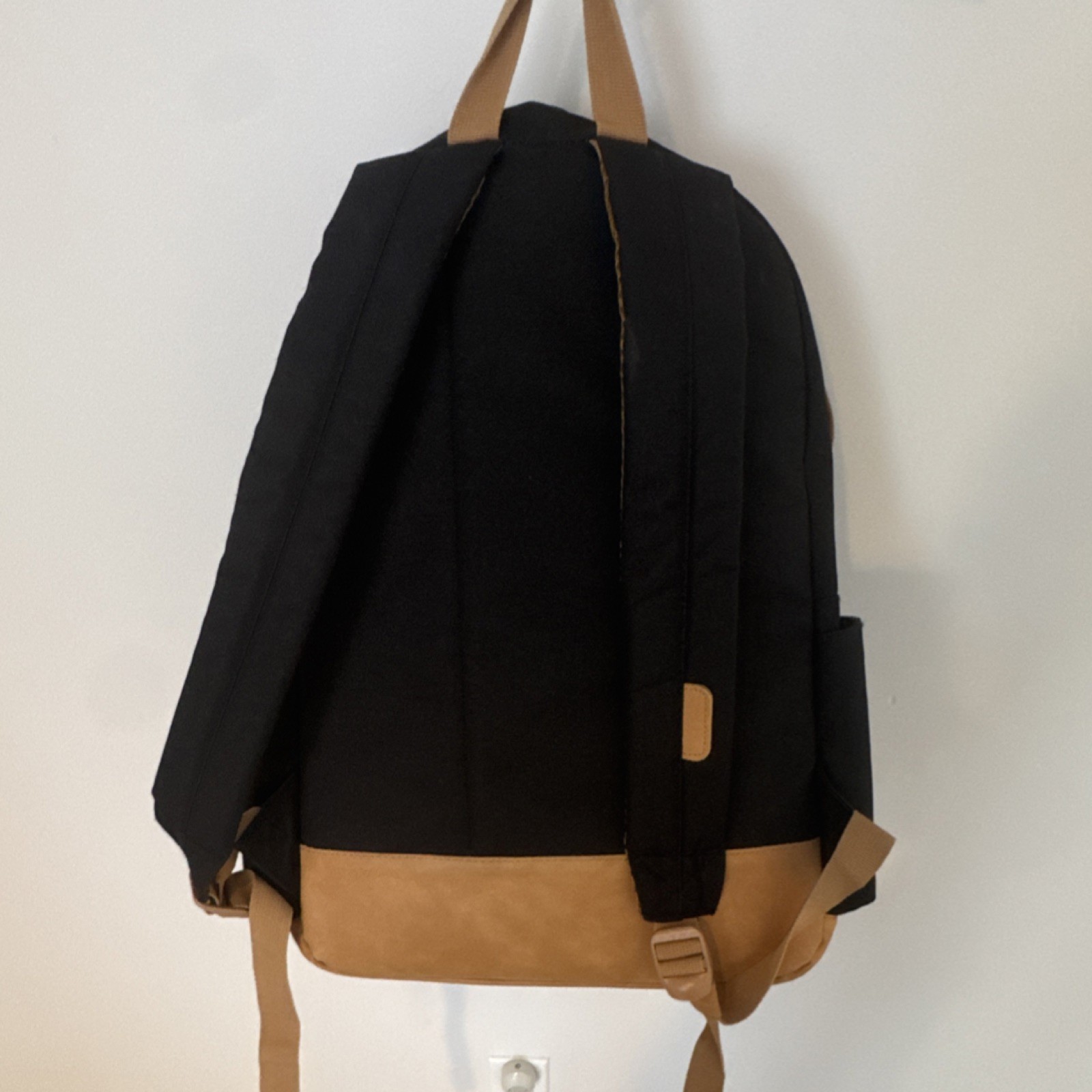 Lucky Brand Black Brown Canvas Hiking Backpack Patch Logo Adjustable Straps