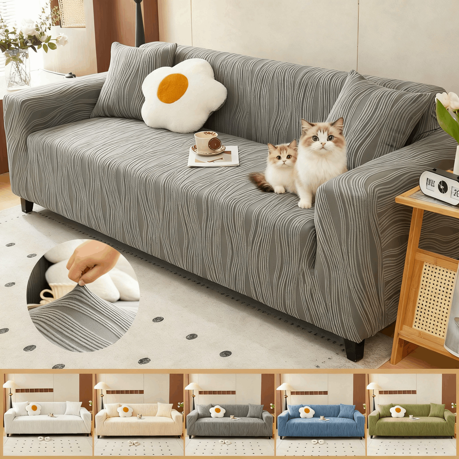 1/2/3/4 Seater Stretch Sofa Cover Soft Fleece Couch Protector Slipcover Non-Slip