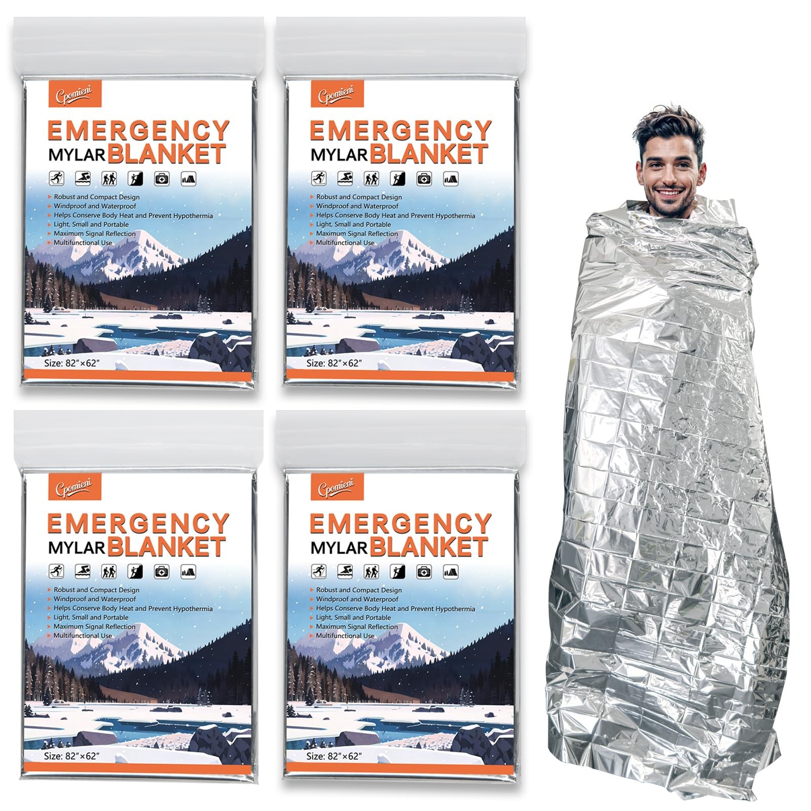 4-Pack Emergency Mylar Thermal Blankets
