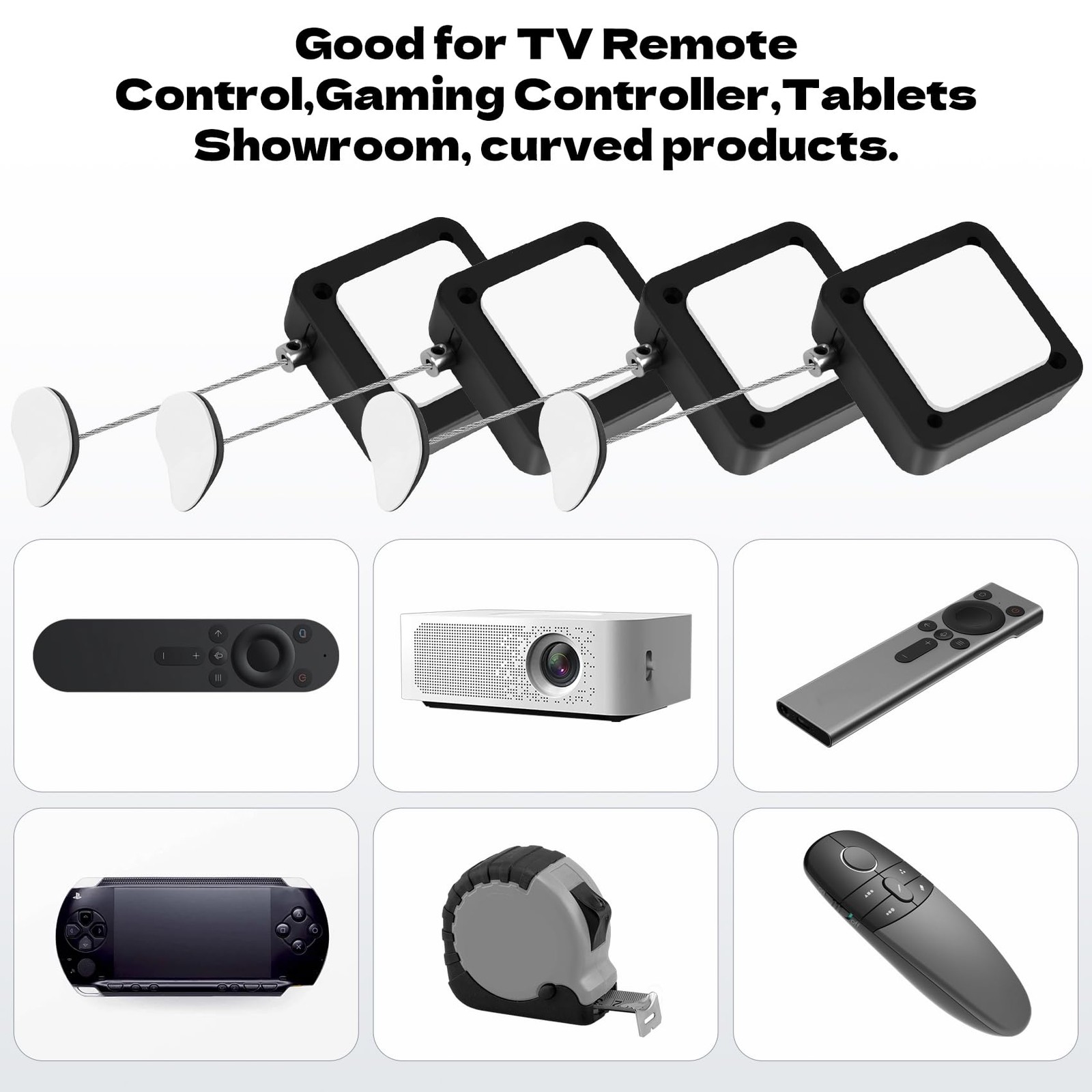 2pcs Remote Control Tether, 6.5 Ft TV Leash, Retractable Black