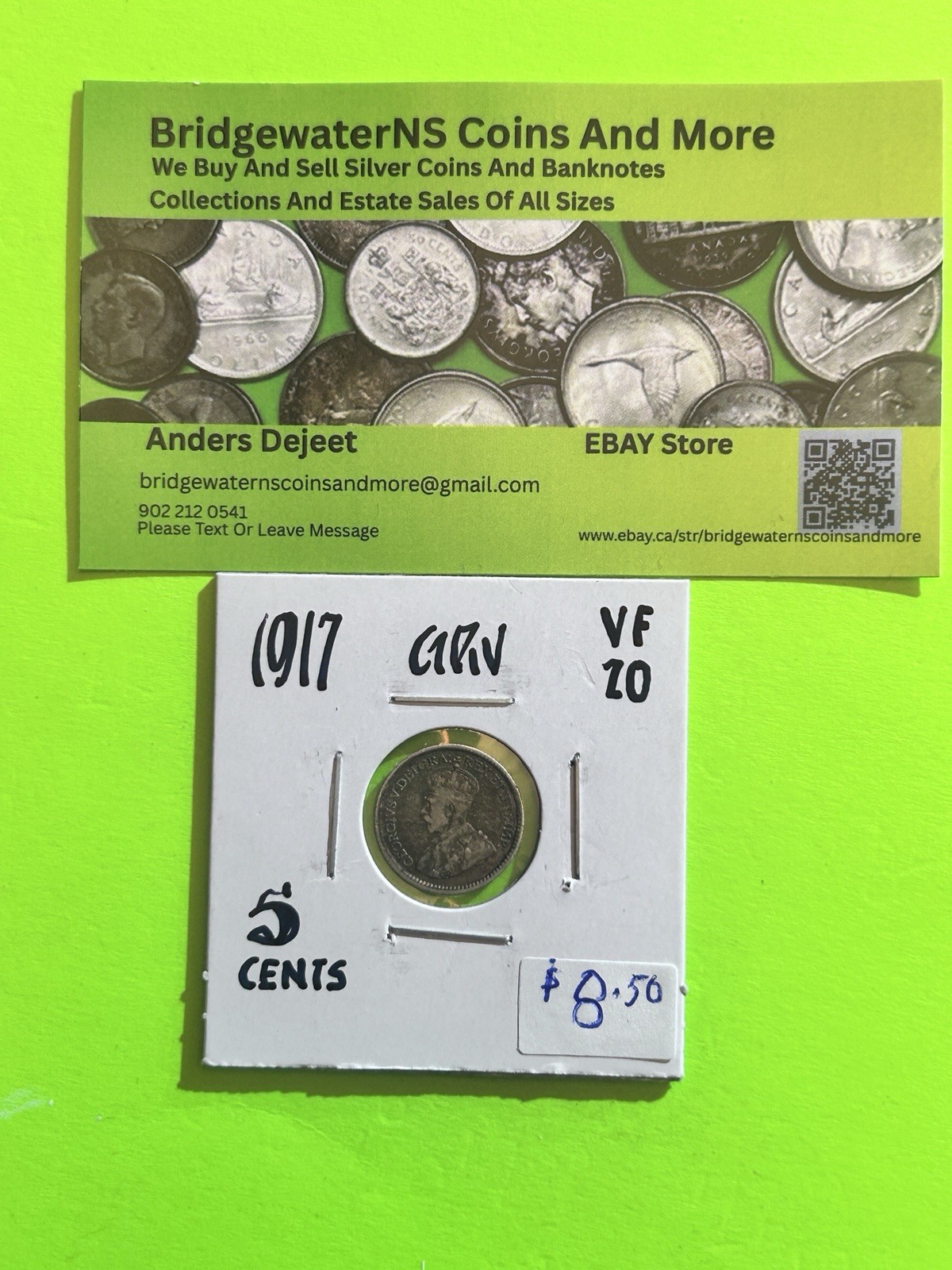 1917 Canadian Sterling Silver 5cent Nickel. King George V. AG. TRENDING AT $7