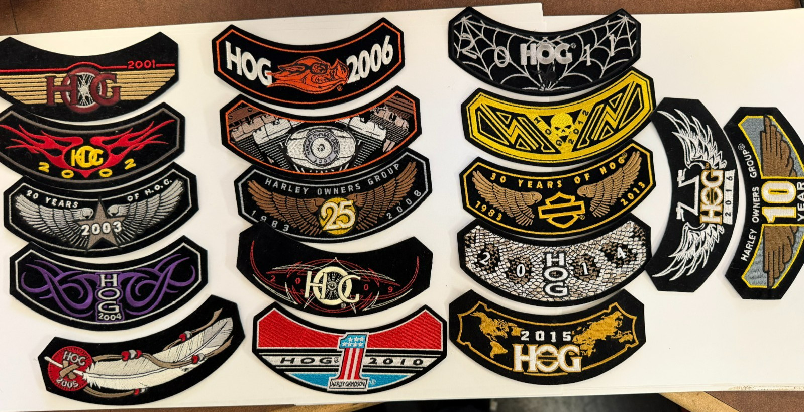 Lot of 17 Harley Owners Group HOG Rocker Patches 2001-2016 + 10 Year Member