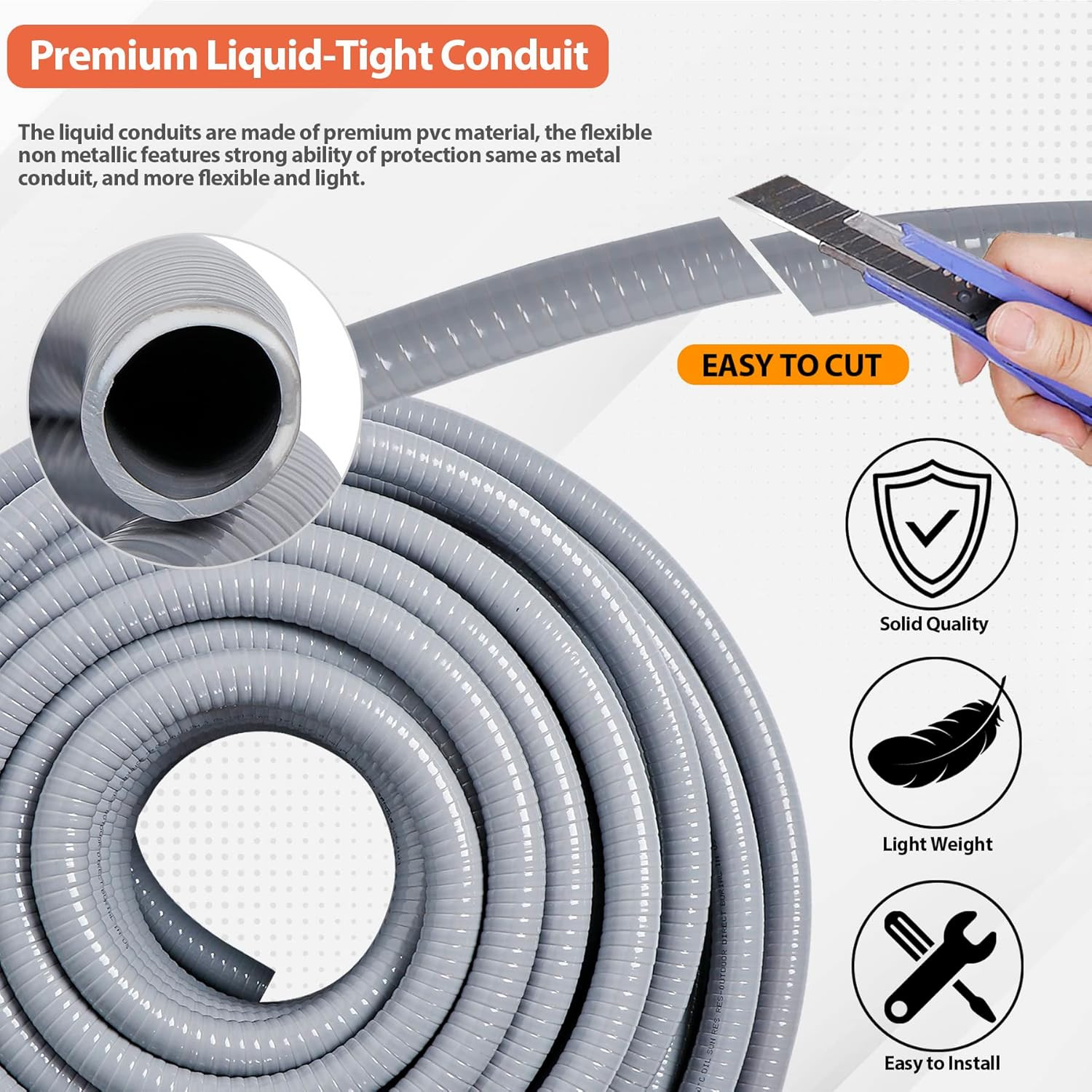 Liquid-Tight Conduit Kit 1/2 50Ft W/Ul Certification | Flexible Electrical Condu