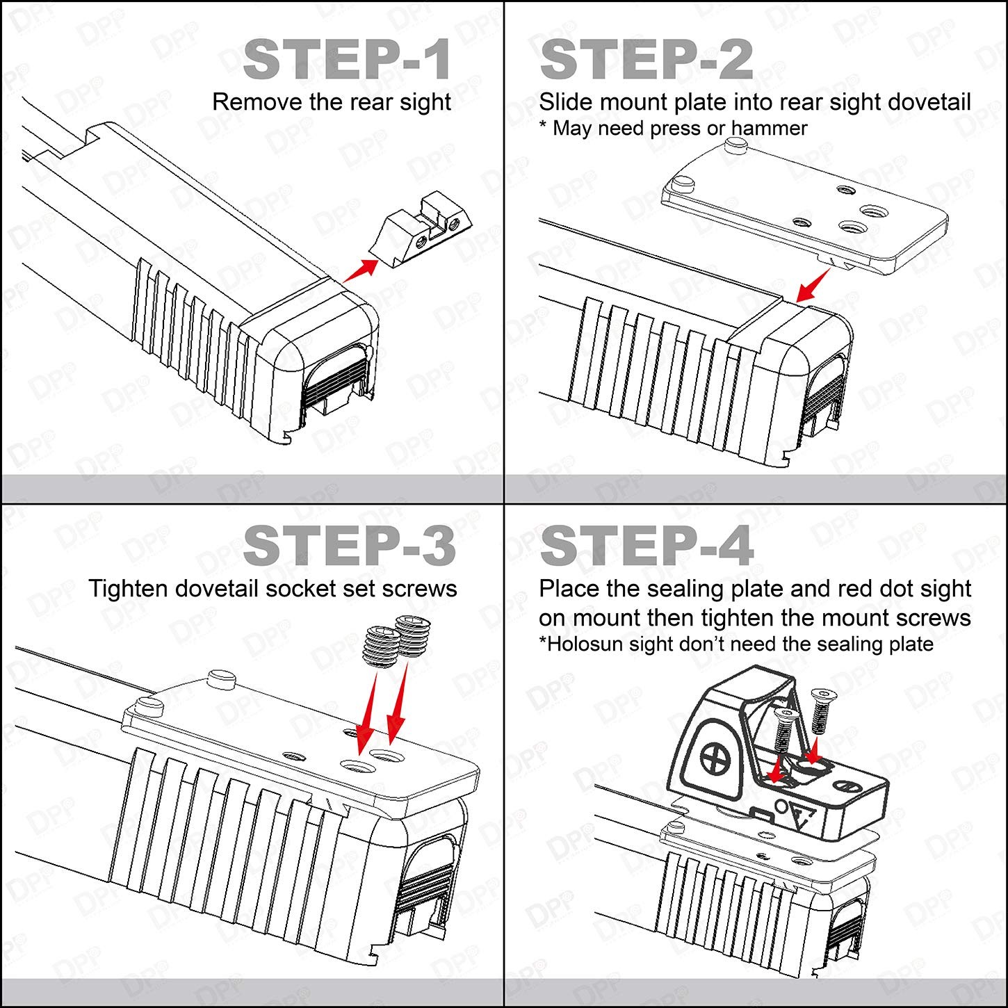 DPP Titanium Rear Sight Dovetail Mount Compatible with Glock One Size, Black