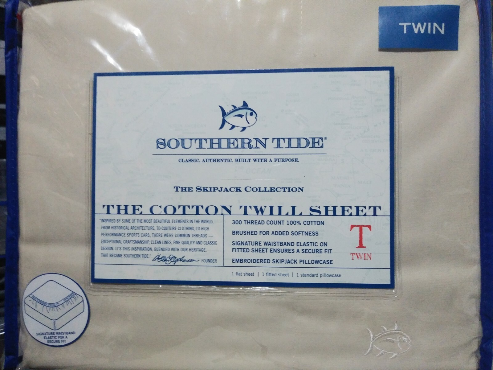 New SOUTHERN TIDE 300tc 100% Cotton Twill Sheet Set Twin Size Color Sand