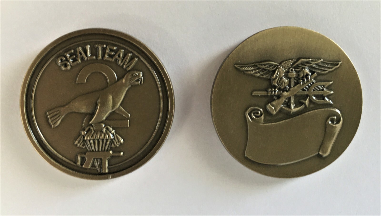 Navy SEAL Team Two Vintage Antique Bronze Challenge Coin HOOYAH  ST-2 NSWC BUD/S