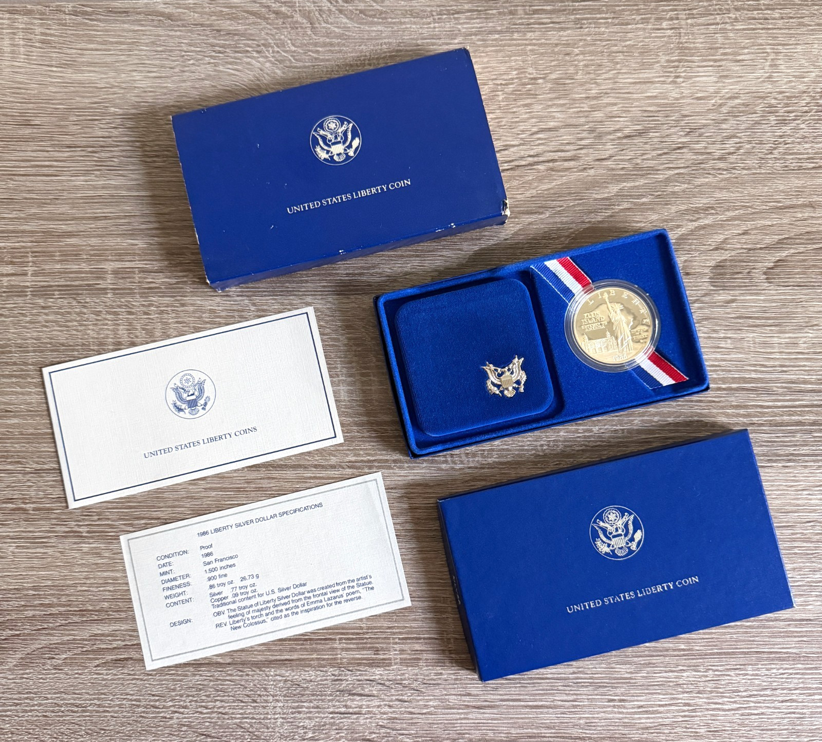 1986 S US Statue of Liberty Ellis Island Silver Dollar Proof Coin - w/ Box & COA