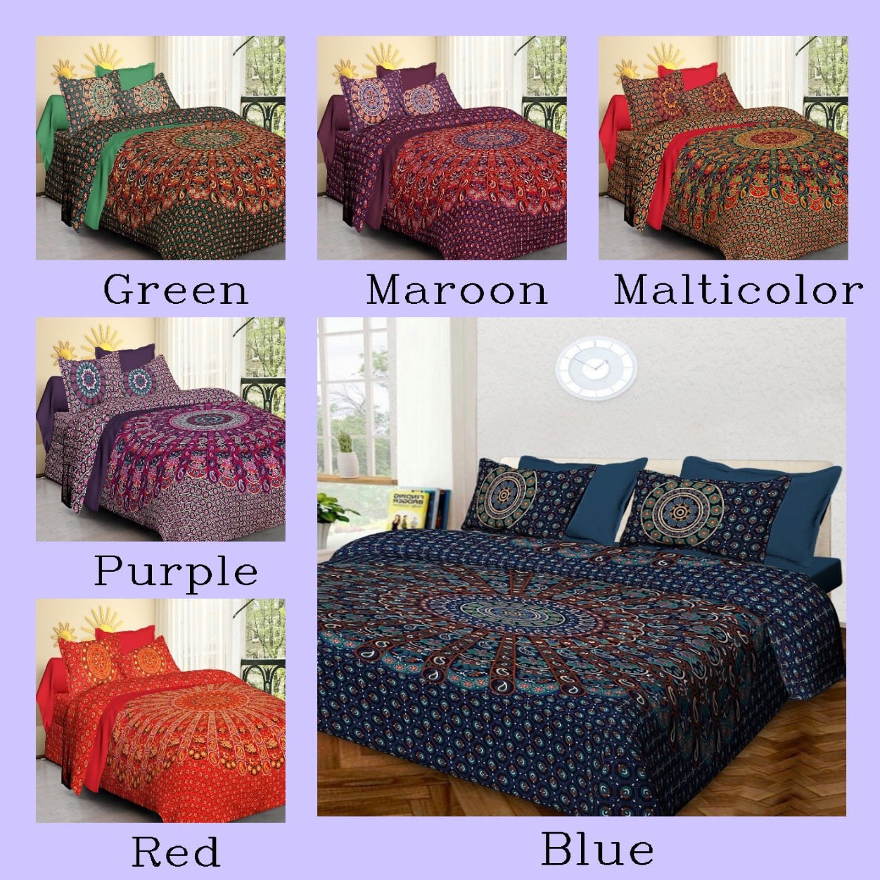 Mandala Cotton Double Bedsheet With 2 Pillow Cover Mirchi Design