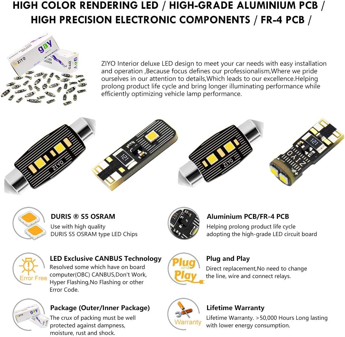 Replacement LED Interior Light kit, 6 Model: Toyota Prius 2004-2009 (11 Bulbs)