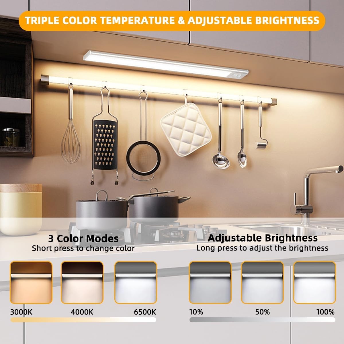 2PCS LED Motion Sensor Cabinet Closet Lamp USB Rechargeable Wireless Strip Light