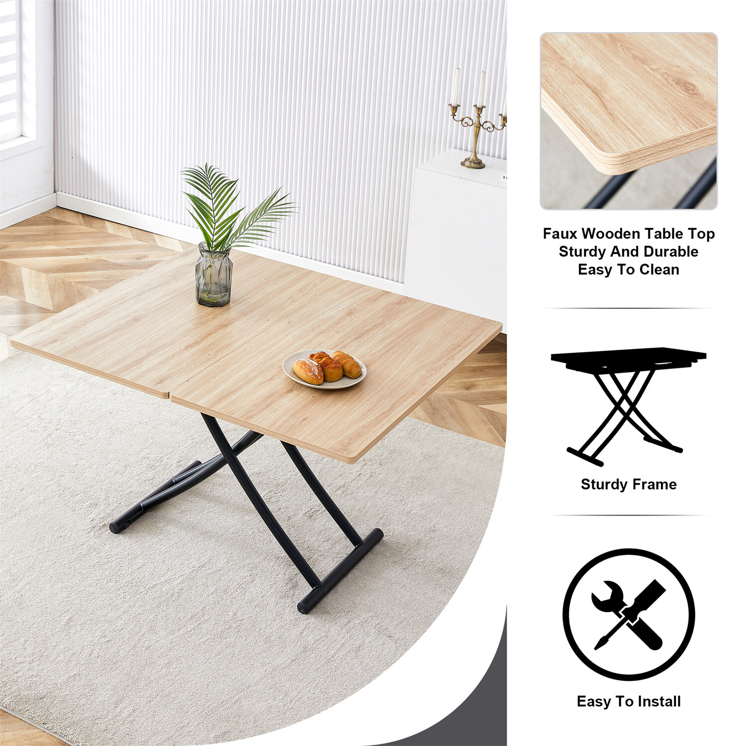 Modern Dining Table Wood Table Kitchen Dining Table with Metal Legs For 4 Person