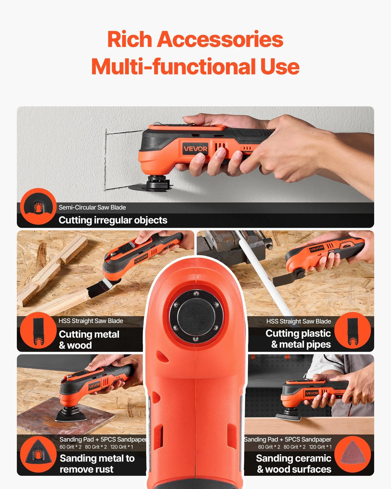 Cordless Oscillating Tool, 12V Multitool Oscillating Saw Tool with 6 Variable Sp