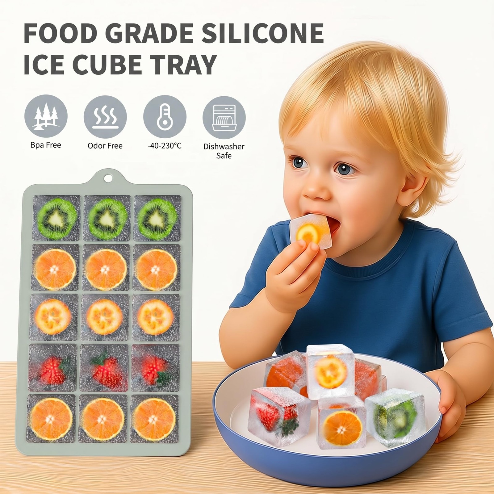 2 Pack Green Silicone Ice Cube Trays Easy Release with Lids