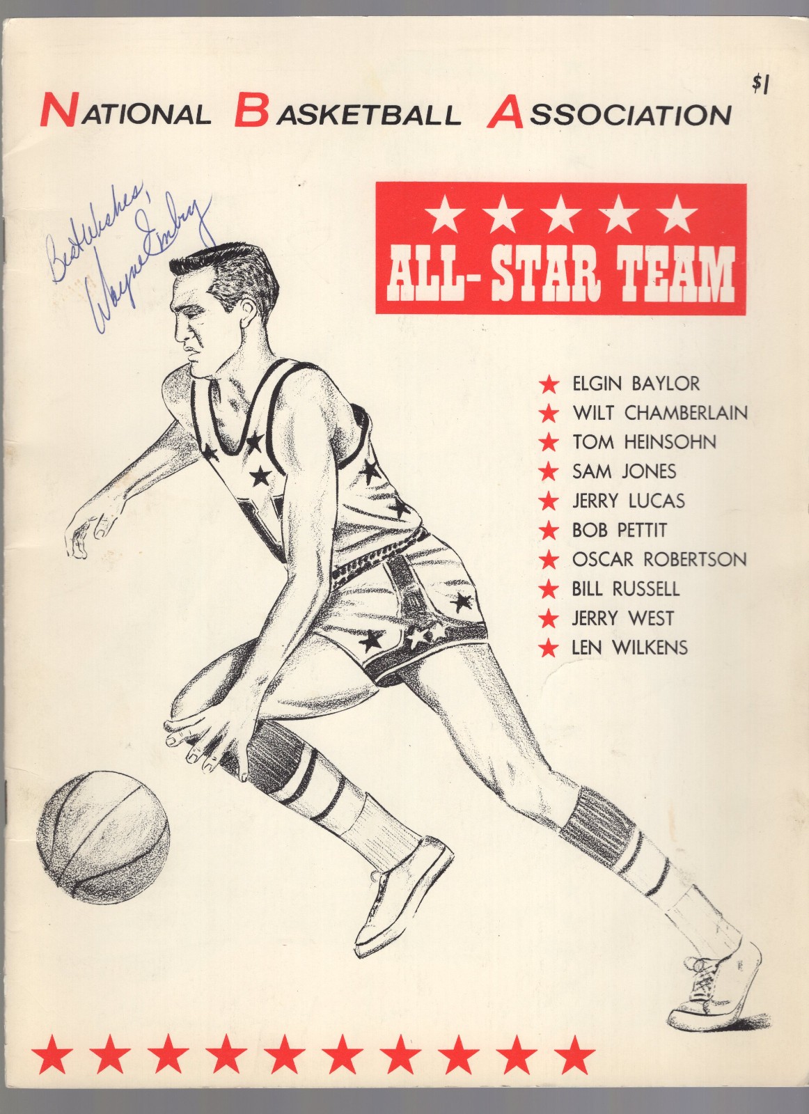 NBA All-Star Team 1965 Stokes Game Program - Signed by HOF Player Wayne Embry