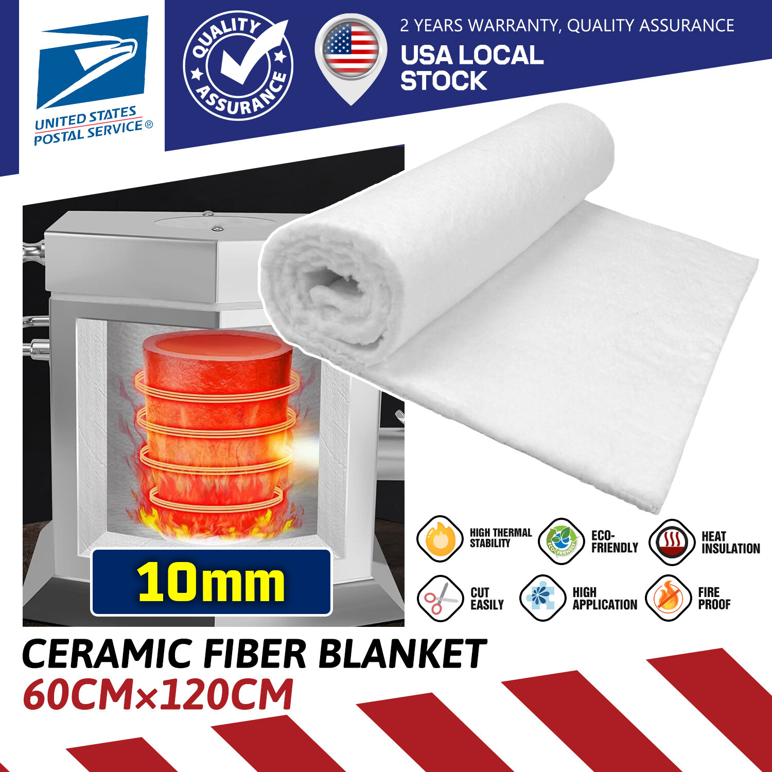 10mm Ceramic Fiber Insulation Ideal for Kilns, Forges, Pizza Ovens, and More