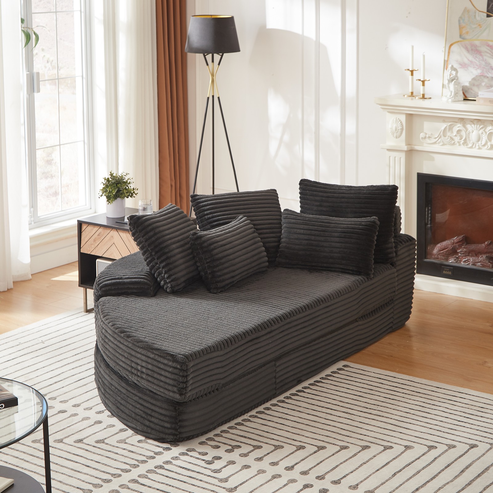 78.5-Inch Corduroy Semi-Circular 2-in-1 Sofa Bed, Designer Recliner with Neck P