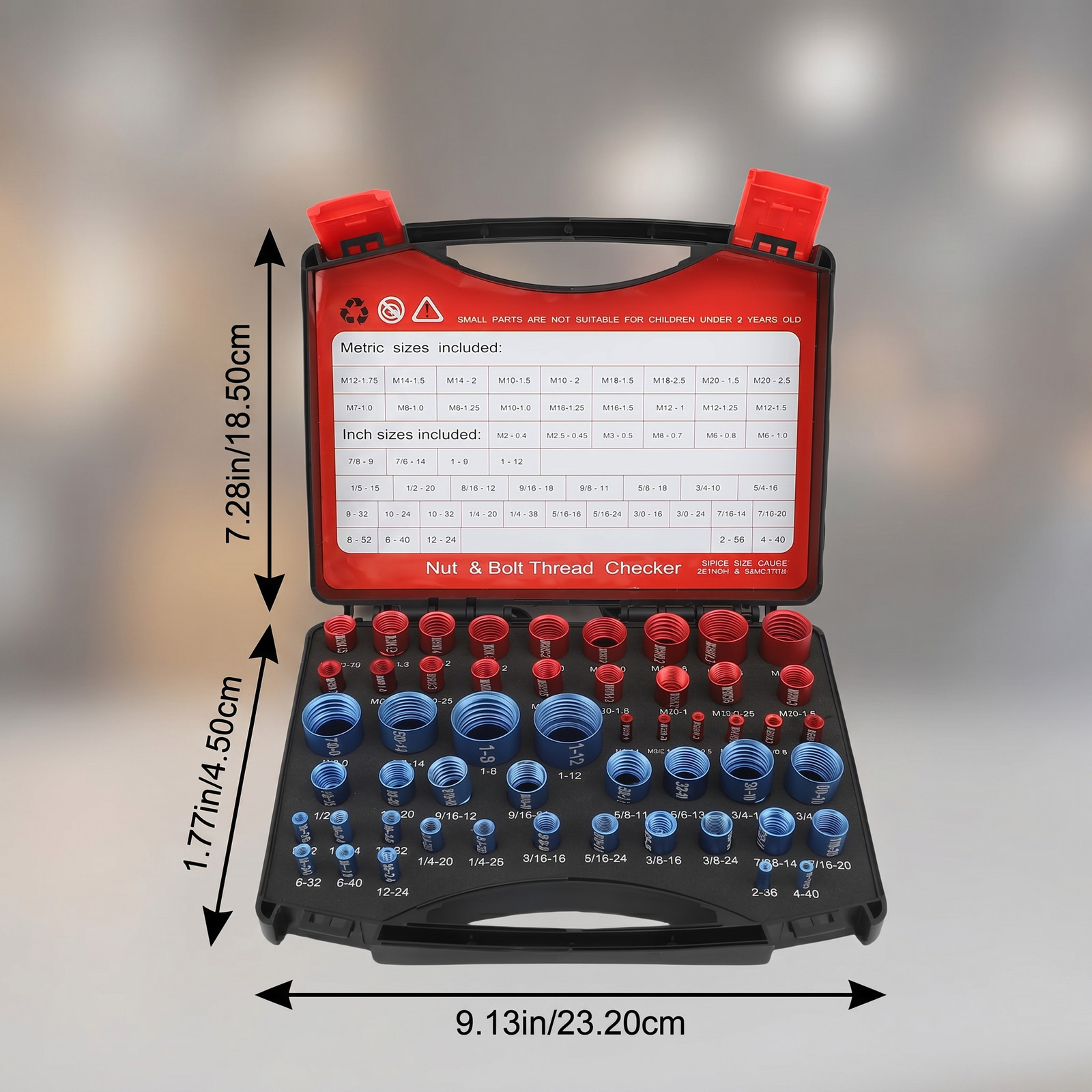 52pcs Inch & Metric Set Nut & Bolt Thread Checker Identifier Thread Gauges Box