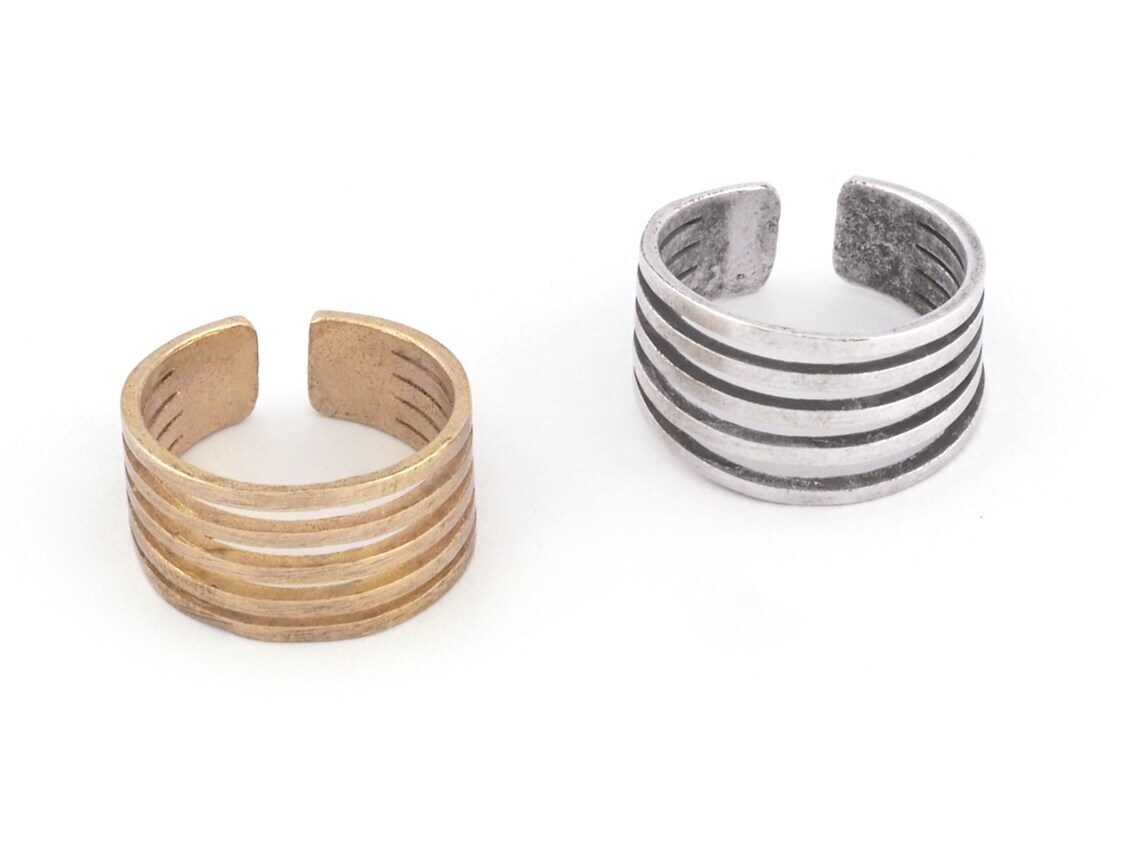 Minimalist Lines Adjustable 5 line Ring Raw-Antique Silver Plated 4-6 us 5036
