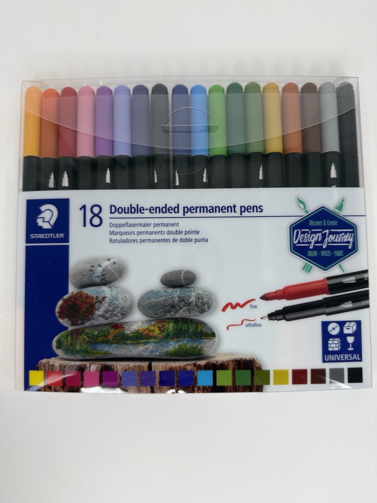 Staedtler Double Ended Permanent Pens, Fine and Ultra-Fine, 18 Colors, 3187 TB18