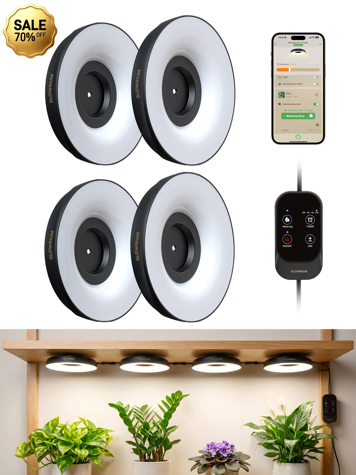 Smart 4in-1 Linkable Full Spectrum LED Grow Light for Indoor Plants w/Auto Timer