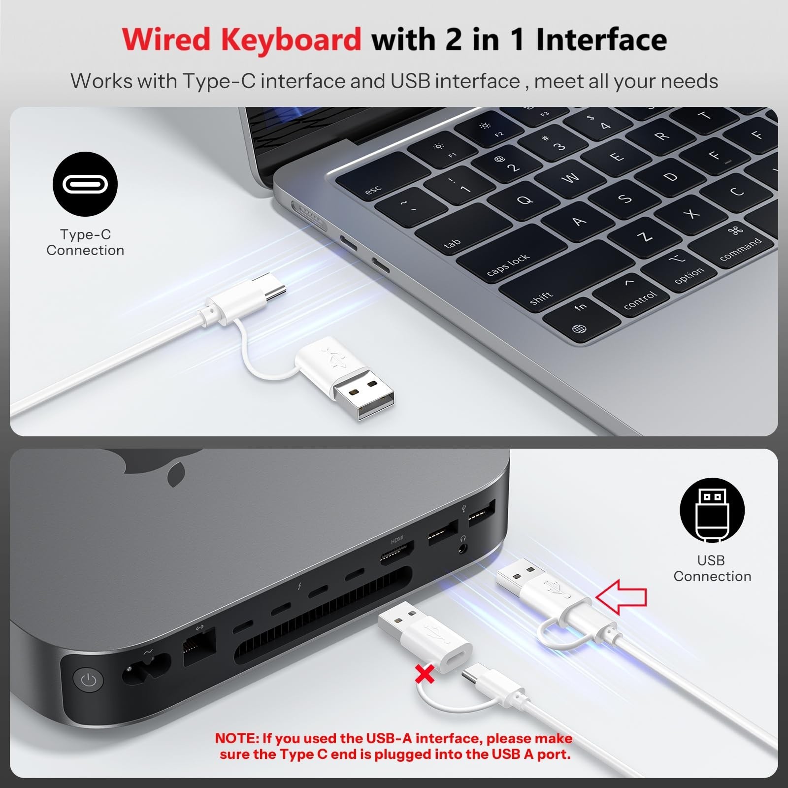 OMOTON Wired Keyboard and Mouse Compatible with Mac, Keyboard with Dual Inter...
