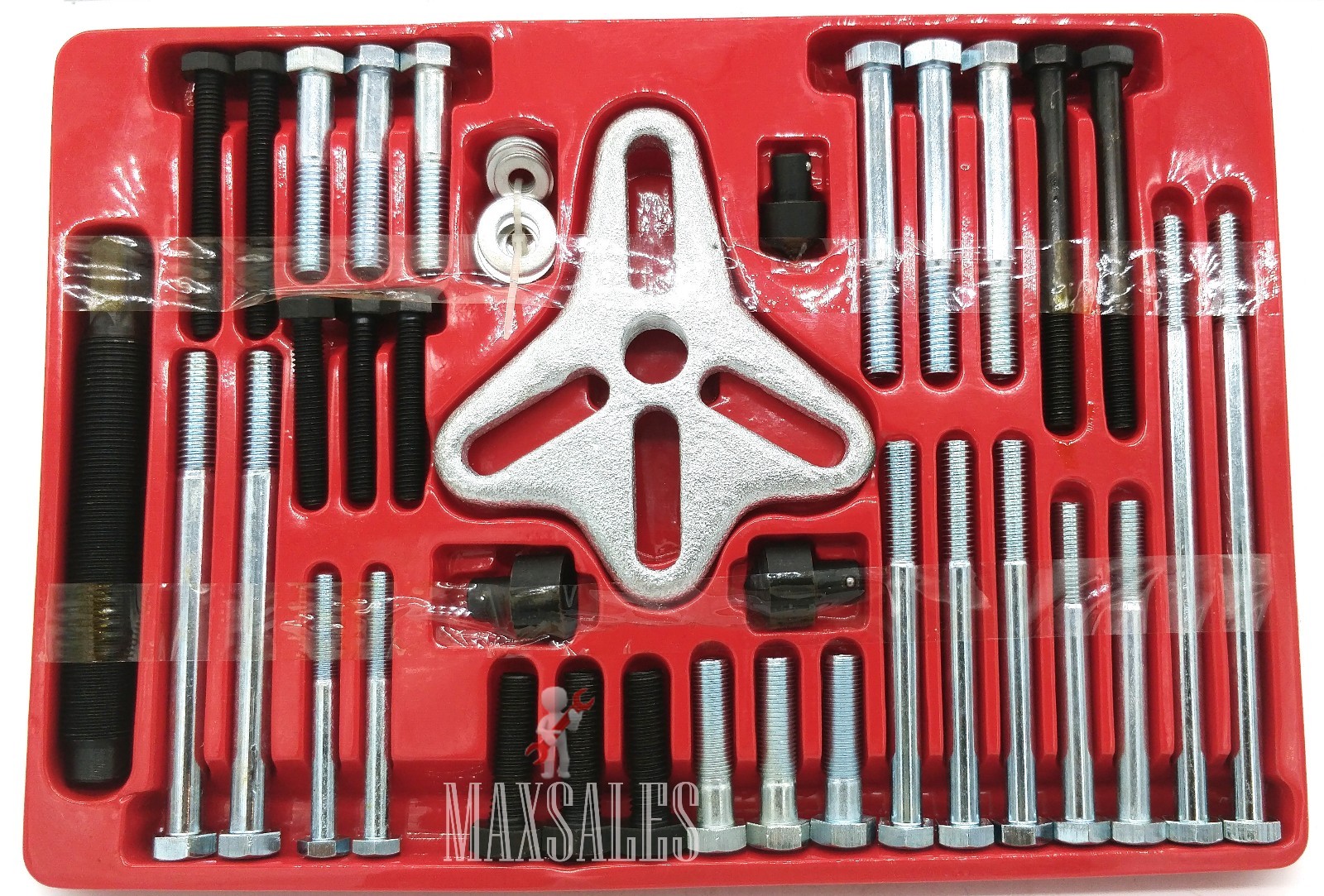 46pc Harmonic Balancer Gear Puller Steering Wheel Pulley Steel Yoke Washer Crank