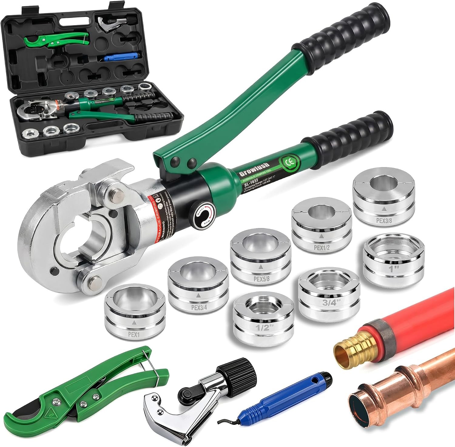 Pro Press Copper PEX Crimper Kit 1/2 3/4 1" 8 Dies