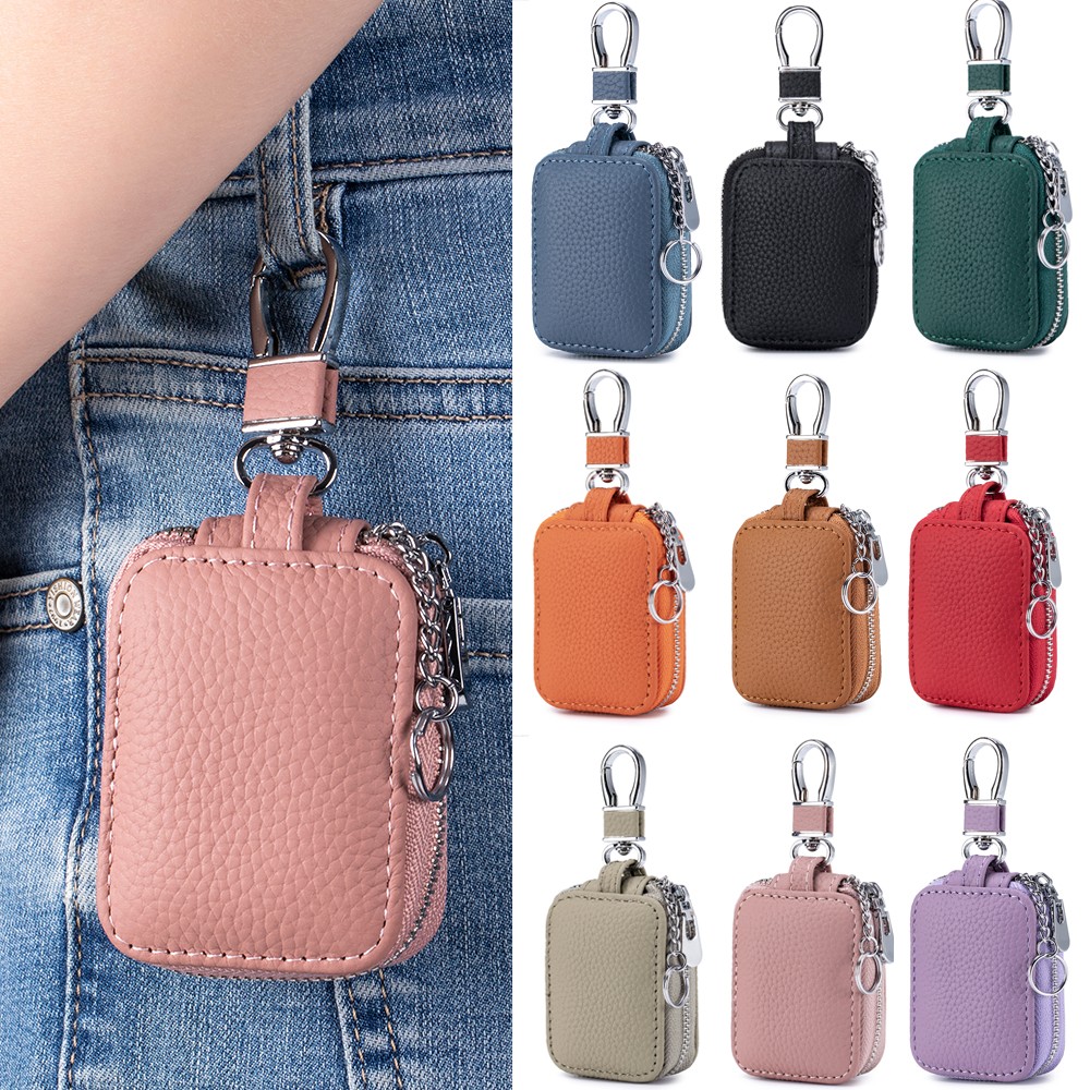 Mini Portable Earphone Bags Genuine Leather Small Key Wallet with Keychain