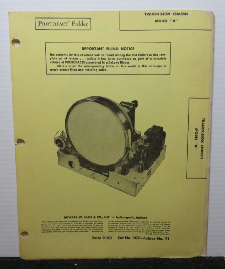 SAMS TELEVISION SERVICE MANUAL 107-11 TRANSVISION CHASSIS MODEL A